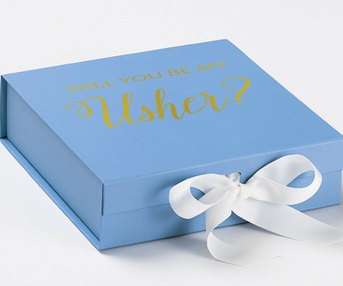 Will You Be My Usher? Proposal Box Light Blue w/ white Bow- No Border